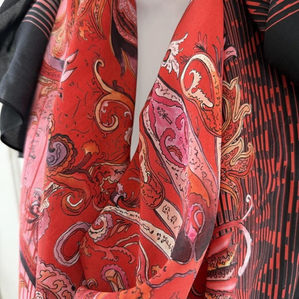 Gottex Silk Scarf Shawl Womens One Size Red Floral Square 55x55 Wrap Foulard NWT